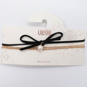 Carisma Women's Black and Gold Tone Chain Choker Necklace